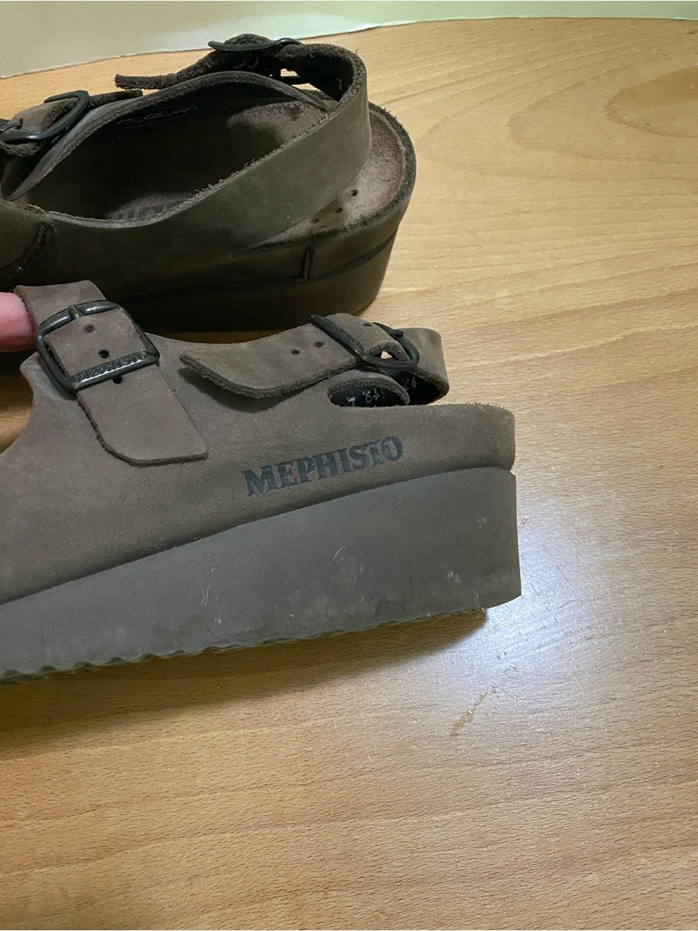 Mephisto Brown Suede Wedge Sandals buckle wedge open toe